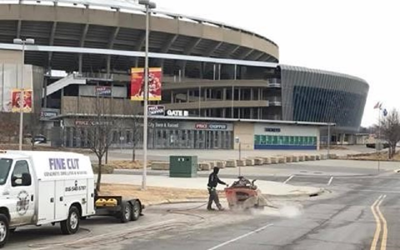 Concrete slab sawing with Fine Cut USA at Arrowhead and Kauffman Stadium.