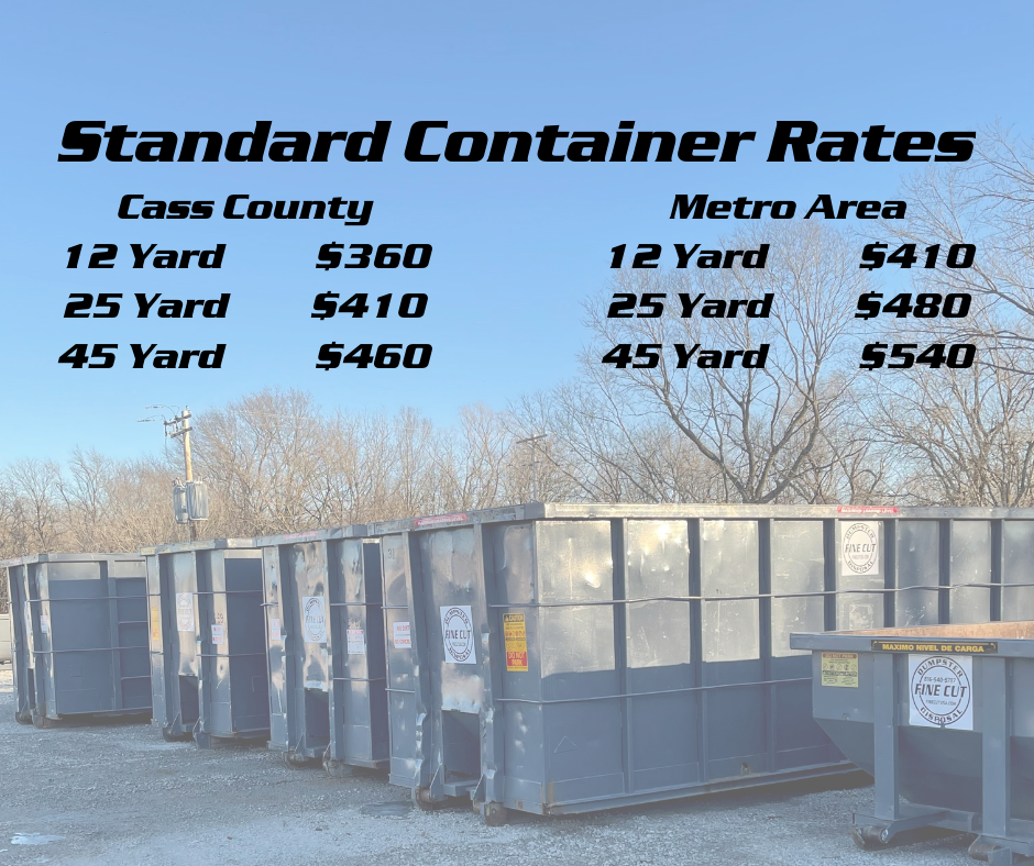 dumpster rental prices in Cass County and Kansas City Metro Area