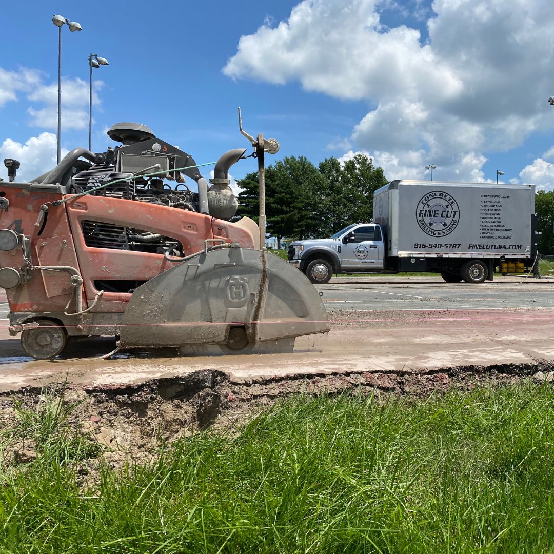 Concrete slab sawing company cutting a concrete slab with precision equipment.